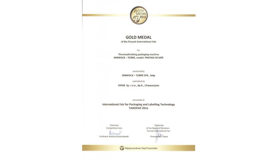Gold Medal of Poznan International Fair  certificate  gallery